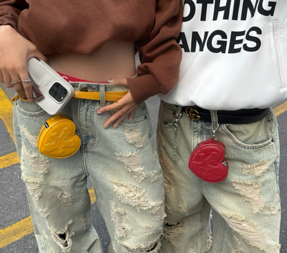 Mini Pouch Keychain Leather Heart